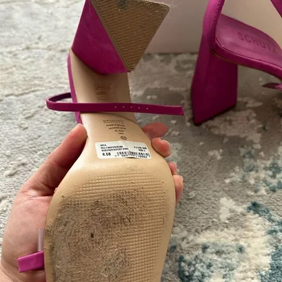 Schutz Avva Pink Suede Block Heel Sandals | Size 8.5 - Picture 4 of 5